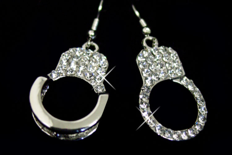 488 - Earring Handcuffs with Stones - Silver - Image 2