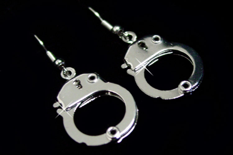 489 - Earring Handcuffs- Silver -  Pierced - Image 2
