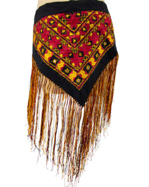 549 - Embroidered Cotton Hip Scarf with Mirror and Fringes - Black Color - MLT