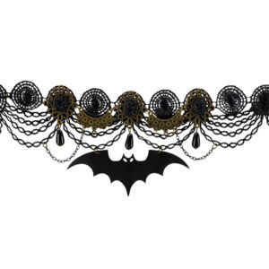 55442 - Bat Choker with Lace, Black