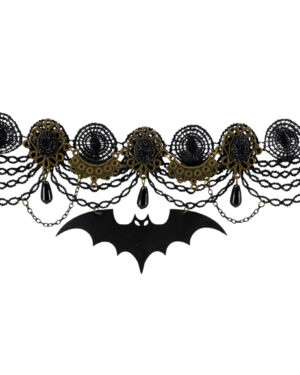 55442 - Bat Choker with Lace, Black