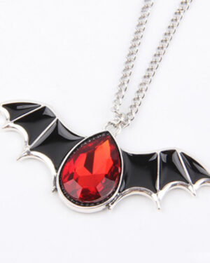 55460 - Bat Necklace with Red Teardrop Pendant