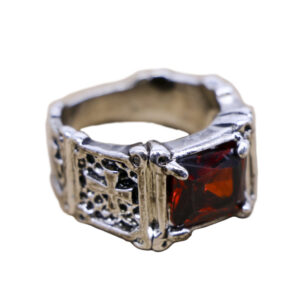 55467 - Silver Ring with Red Gemstone and Crosses