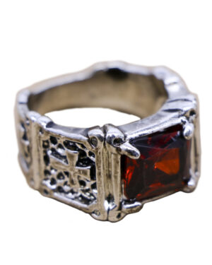 55467 - Silver Ring with Red Gemstone and Crosses