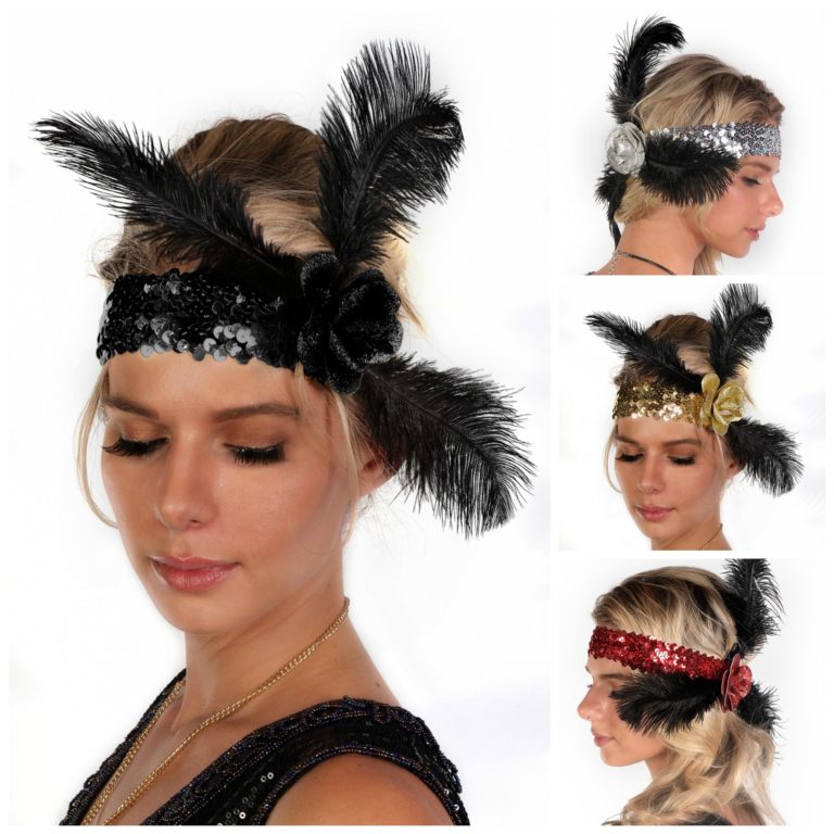 63070 - Flapper Headband with Rose and Feather - Image 2