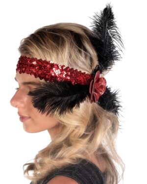 63070 - Flapper Headband with Rose and Feather