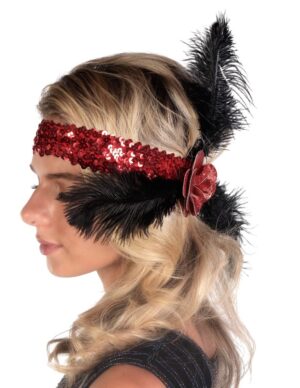 63070 - Flapper Headband with Rose and Feather