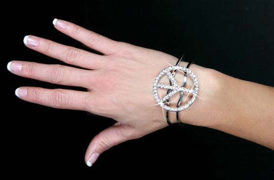 650 - Rhinestone Peace Sign Cuff -Silver - Image 2