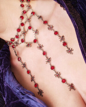 68529 - Three Layer Spider Drop Choker with Earrings - Red