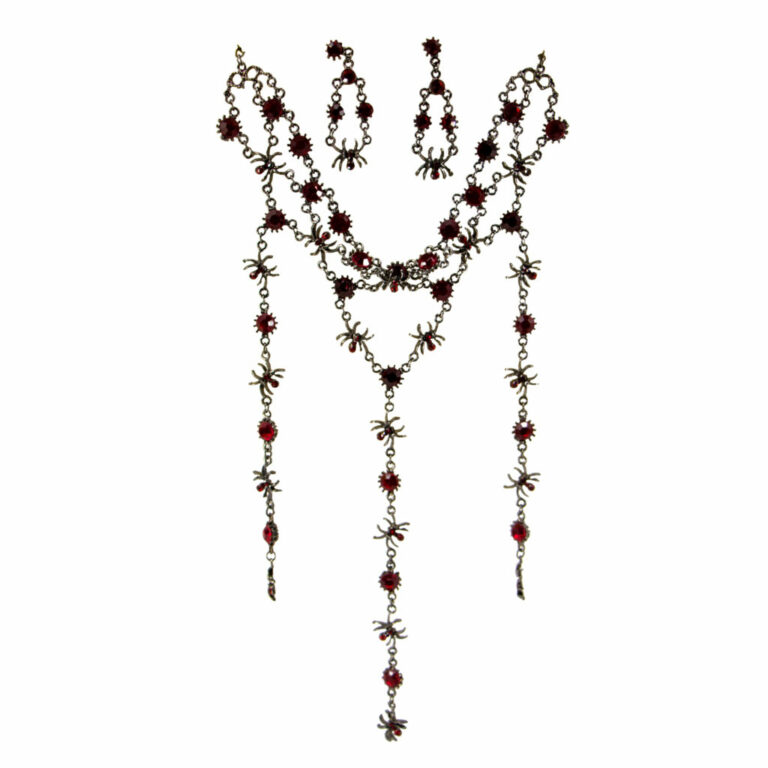 68529 - Three Layer Spider Drop Choker with Earrings - Red - Image 2