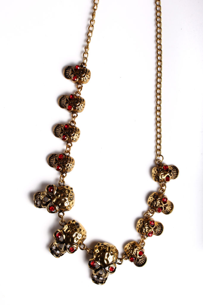 68558 - Gold Skull with Red Stone Necklace - Image 2