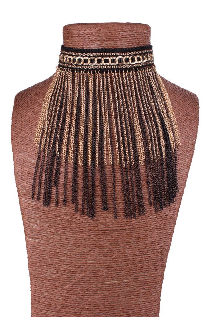 68678 - Black and Gold Choker with Chains - Image 2