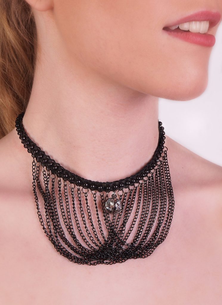 68681 - Black Chain Choker with Crystal Ball - Image 2
