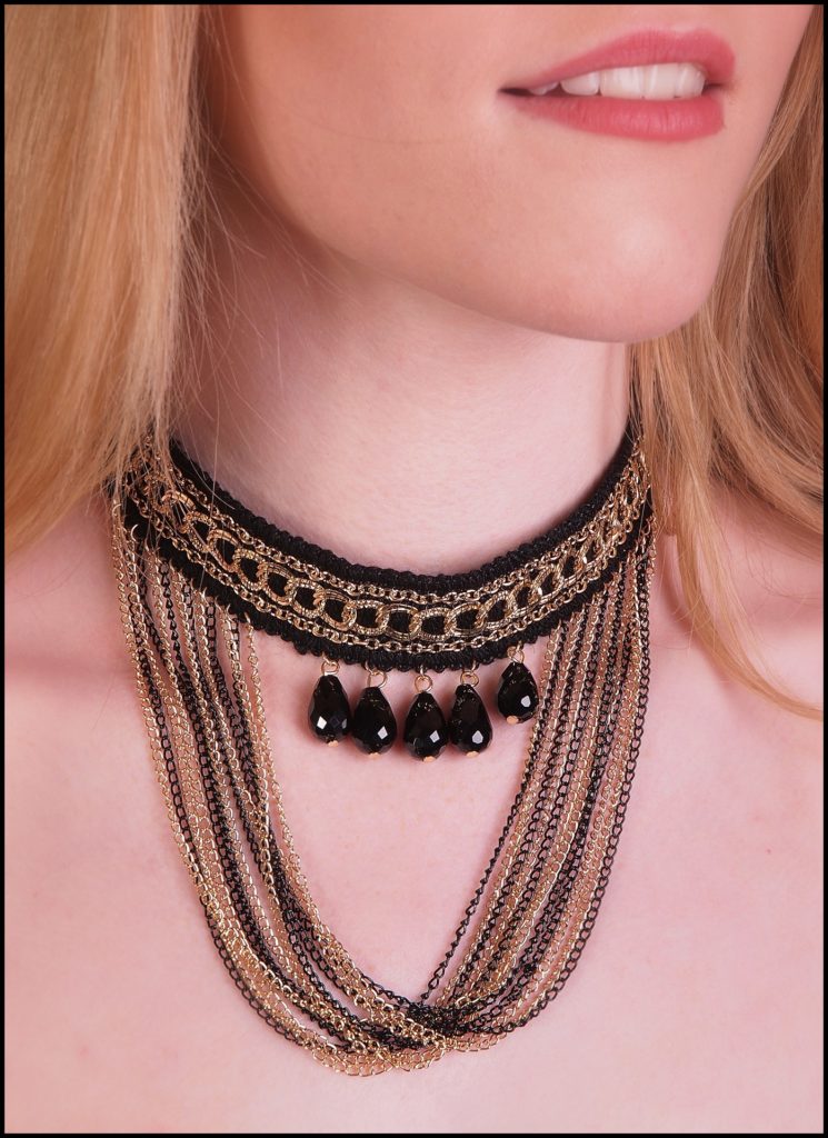 68687 - Choker with Hanging Chains and Beads - Image 3