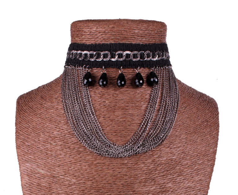 68687 - Choker with Hanging Chains and Beads - Image 2