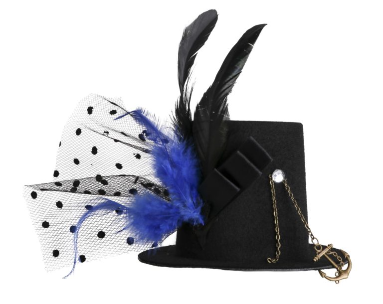 69134 - Black Steampunk Mini-Hat with Gears and Feathers - Image 2