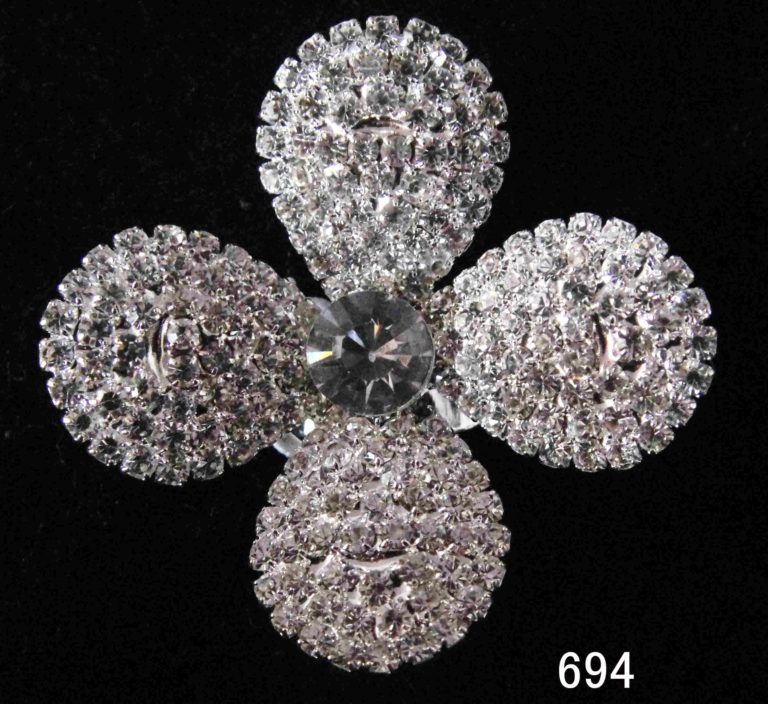 694 - Clover Rhinestone Stretchy Ring - Silver - Image 2
