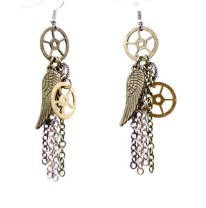 69605 - Steampuk earring with chains & feather wings