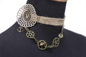 69704 - Steampunk Choker with lace and gears