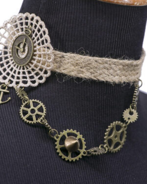 69704 - Steampunk Choker with lace and gears