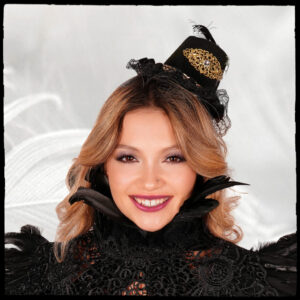 69803 - Mini Top Hat with lace and feathers, black