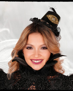 69803 - Mini Top Hat with lace and feathers, black