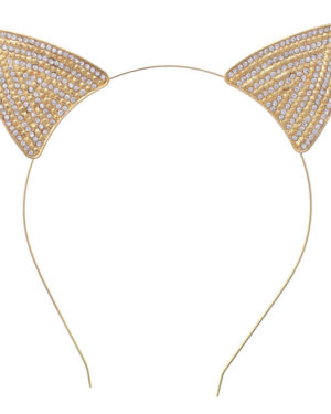 71599 - Cat's Ears Stone Hair Headband kitty, cat, meow, kitten - Gold