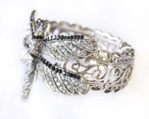 81525 - Burnished Silver Rhinestone Dragonfly Bracelet