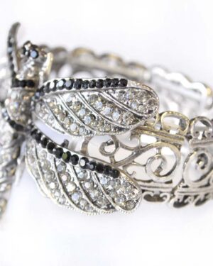 81525 - Burnished Silver Rhinestone Dragonfly Bracelet