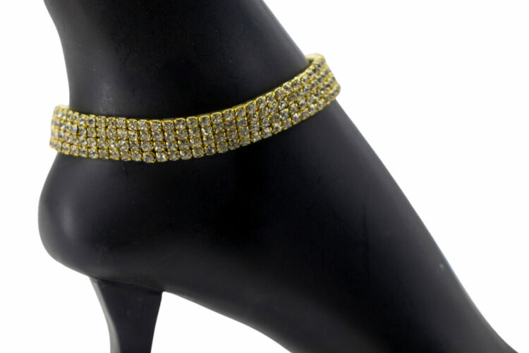 8324 - Rhinestone Stretchy Anklet - 4 Rows - Image 5
