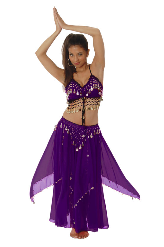 8575 - 2 Pc Belly Dancing Set -Fuchsia with Gold coins - M/L - Image 2