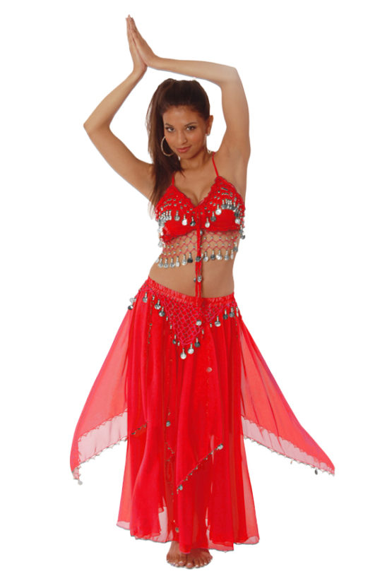 8575 - 2 Pc Belly Dancing Set -Fuchsia with Gold coins - M/L - Image 4