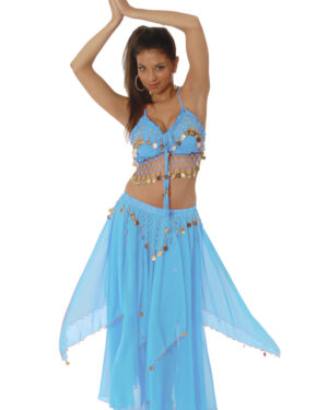 8575 - 2 Pc Belly Dancing Set -Fuchsia with Gold coins - M/L