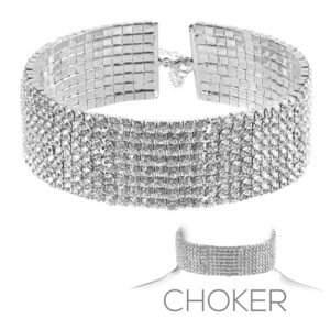 8718 - 8 Row rhinestone choker, g, 11.25x1.25