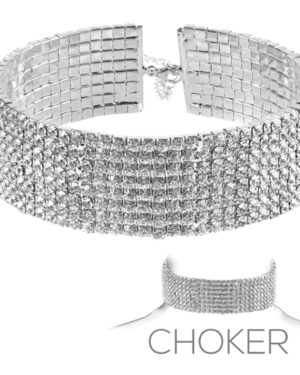 8718 - 8 Row rhinestone choker, g, 11.25x1.25