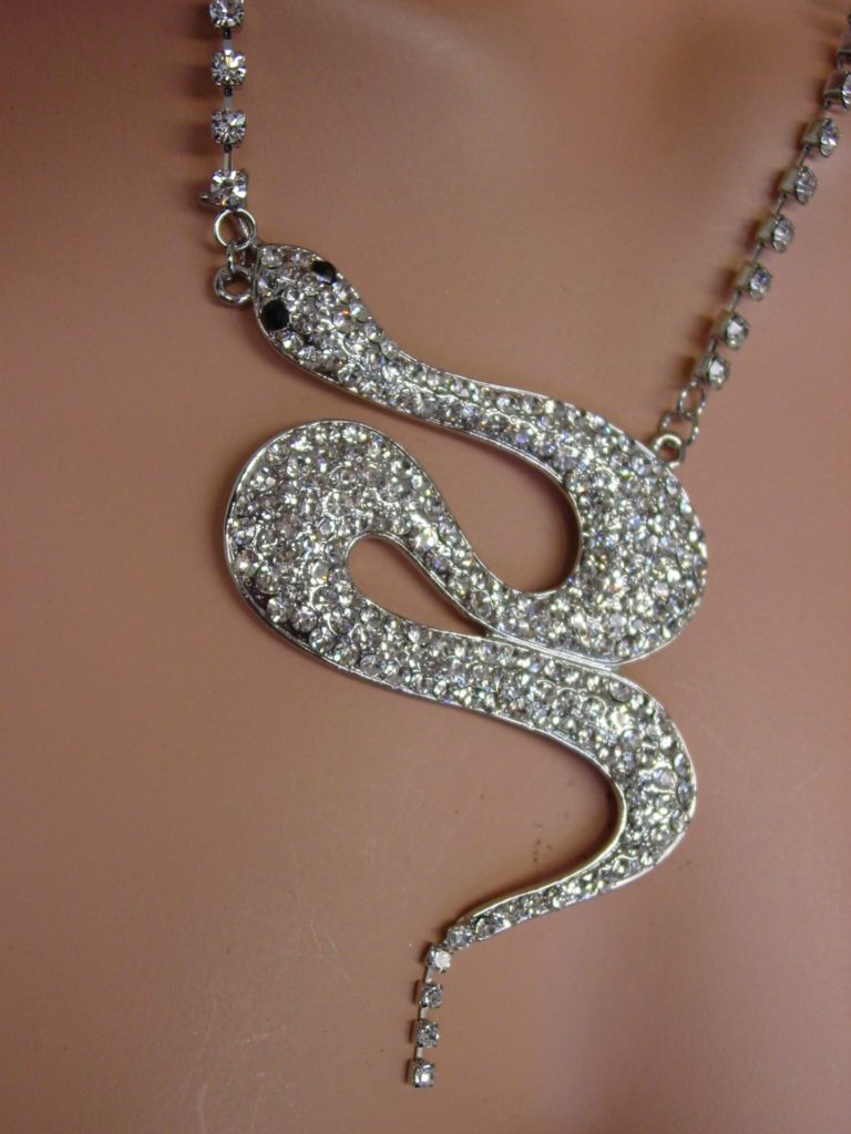 8742 - Rhinestone Snake Necklace - Silver - Image 4