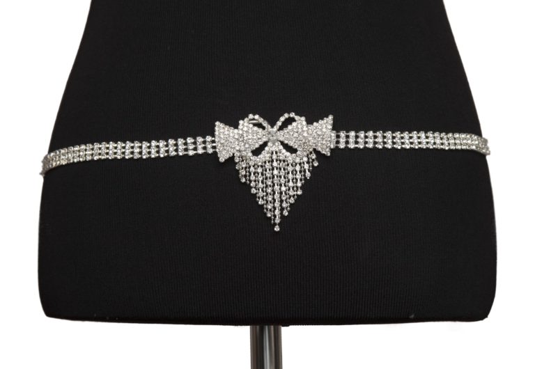 8801 - 3 row rhinestone belt belt with double bow tie - Image 2