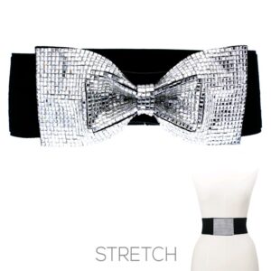 BL24 - Black Stretch Belt with Silver Bow