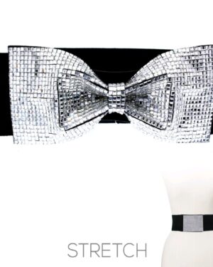 BL24 - Black Stretch Belt with Silver Bow