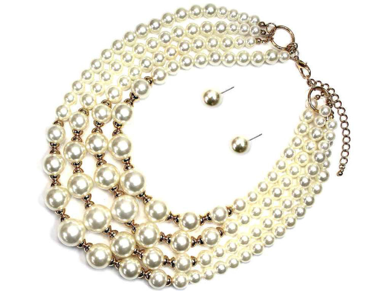 CNE1117 - Pearl 4 Rows Necklace Set - Image 2