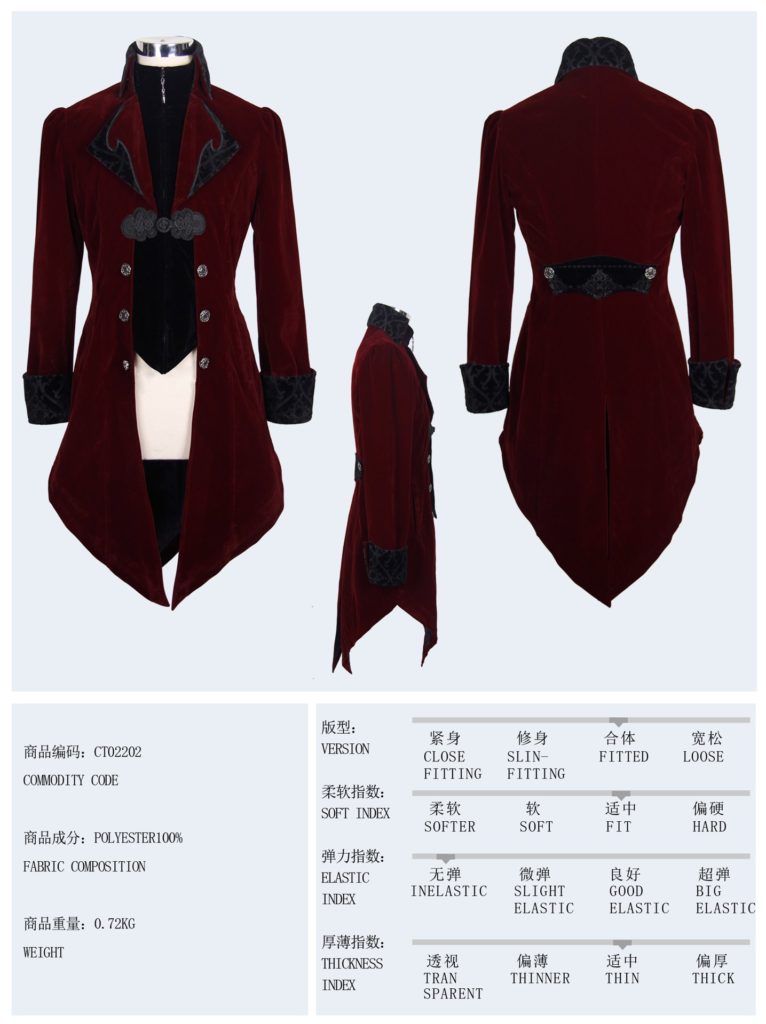 CT2202 - Vintage Gothic Swallowtail Jacket - Image 4
