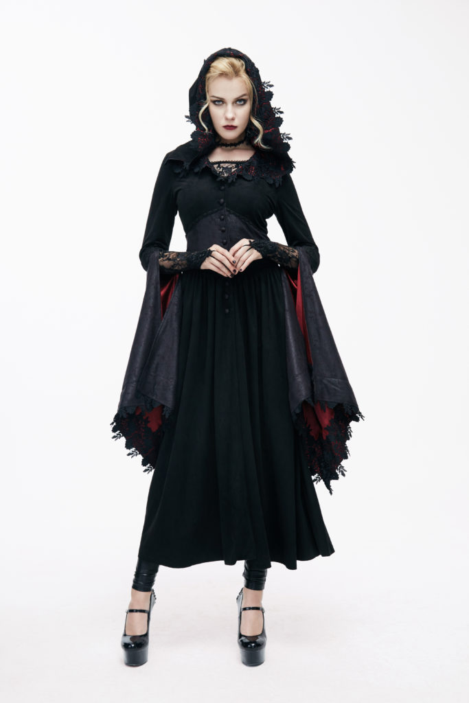 CT70 - Gothic Princess Coat with Red Trumpet Sleeves - Image 2