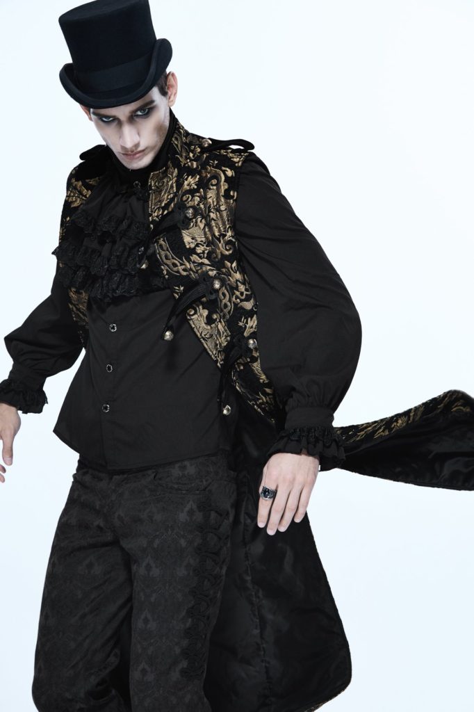 CT7401 - Gothic Long Gold Brocade Military Waistcoat - Image 2