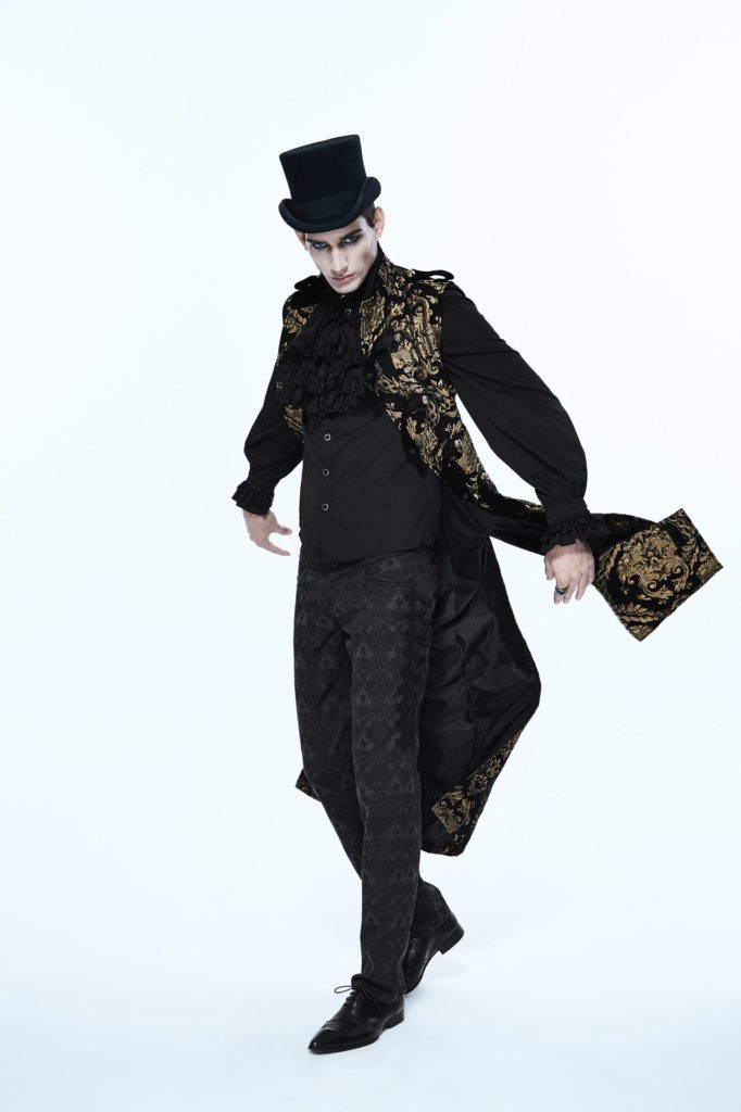 CT7401 - Gothic Long Gold Brocade Military Waistcoat - Image 3