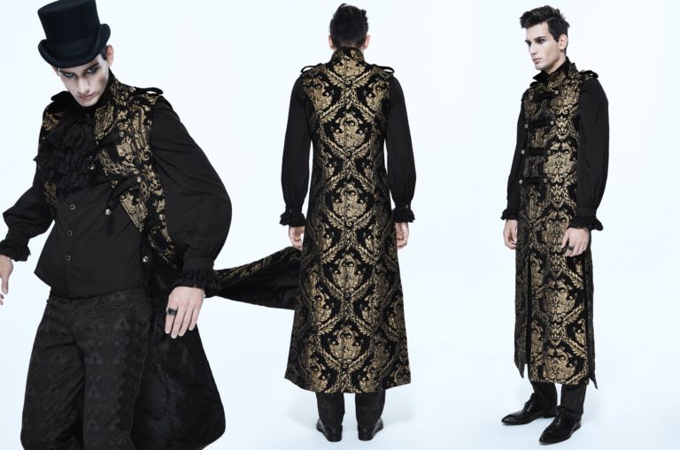 CT7401 - Gothic Long Gold Brocade Military Waistcoat - Image 4