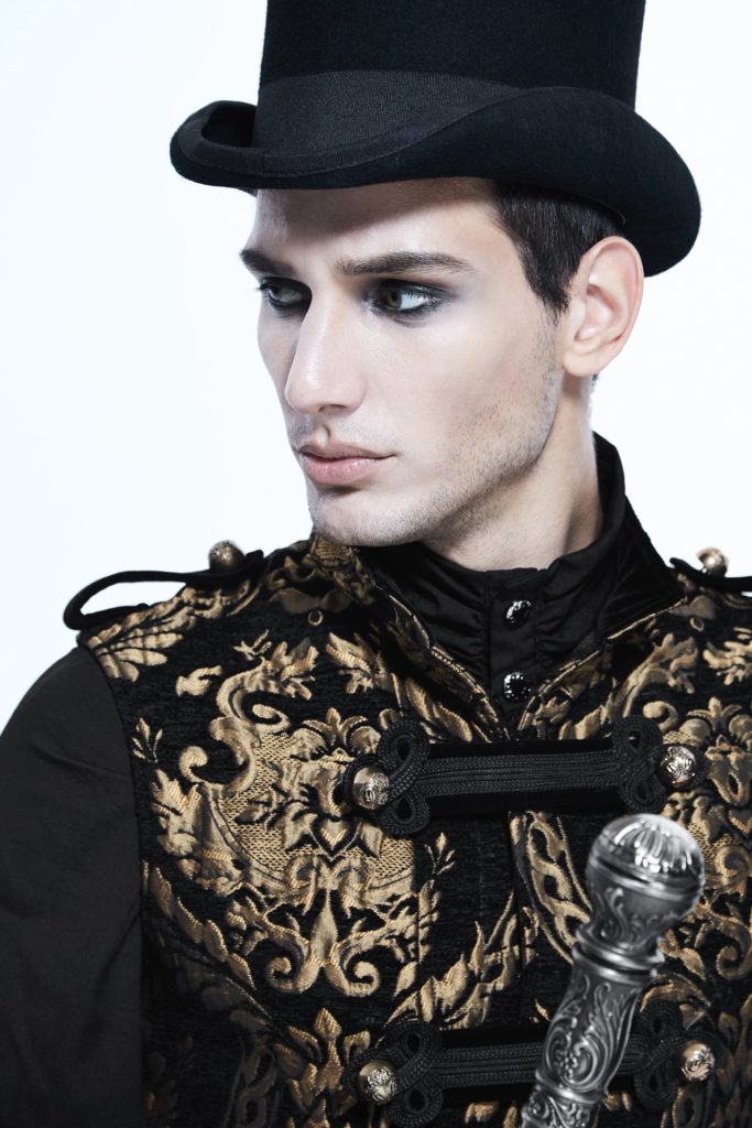 CT7401 - Gothic Long Gold Brocade Military Waistcoat - Image 5