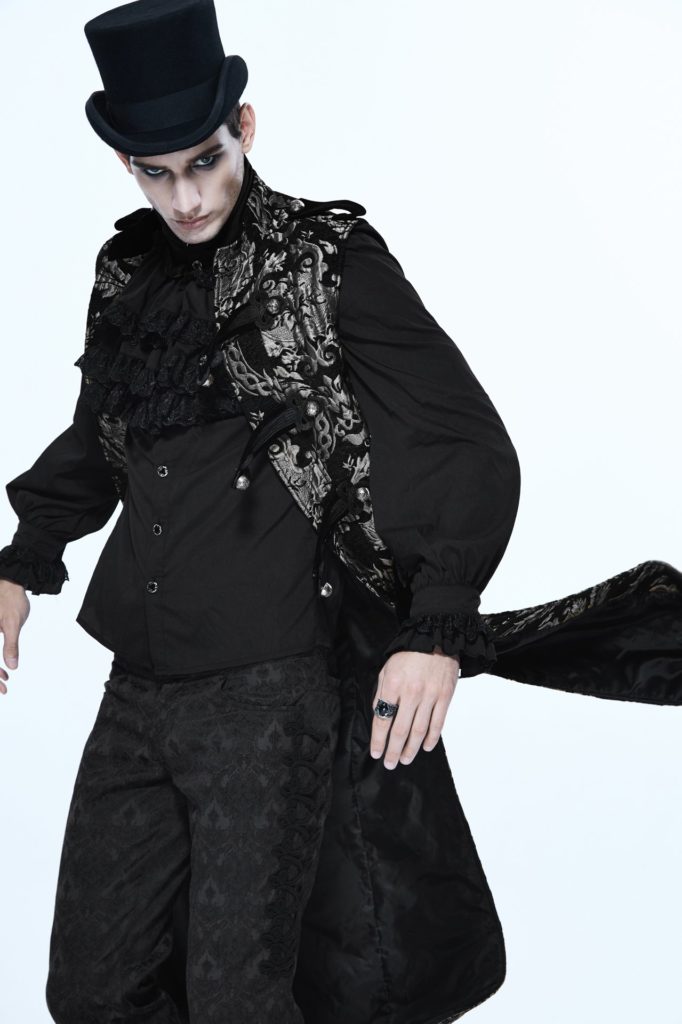 CT7402 - Gothic Long Silver Brocade, Pirate, Military Waistcoat - Image 2