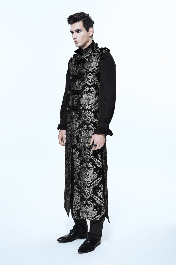 CT7402 - Gothic Long Silver Brocade, Pirate, Military Waistcoat - Image 6