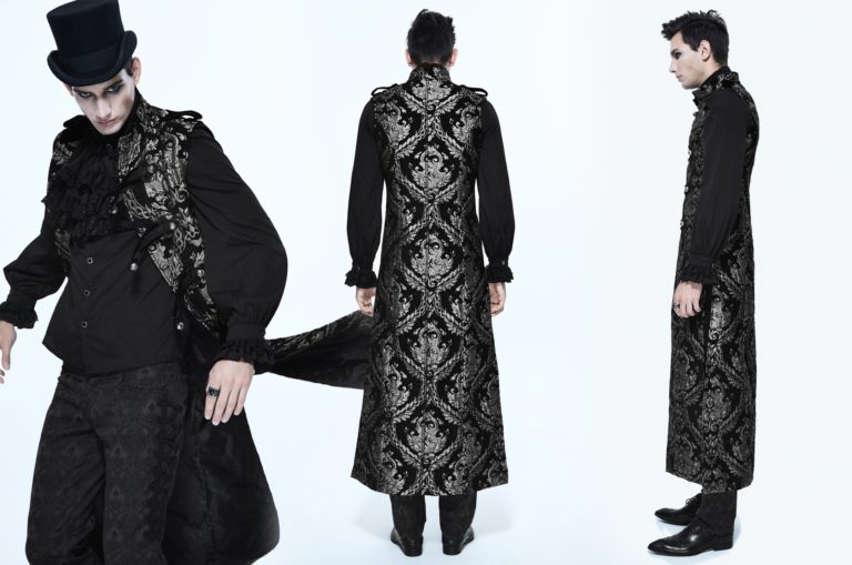 CT7402 - Gothic Long Silver Brocade, Pirate, Military Waistcoat - Image 7