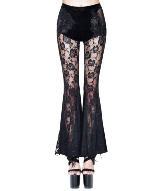 EPT5 - Gothic Flared Lace Pants with Velvet and Mesh Design